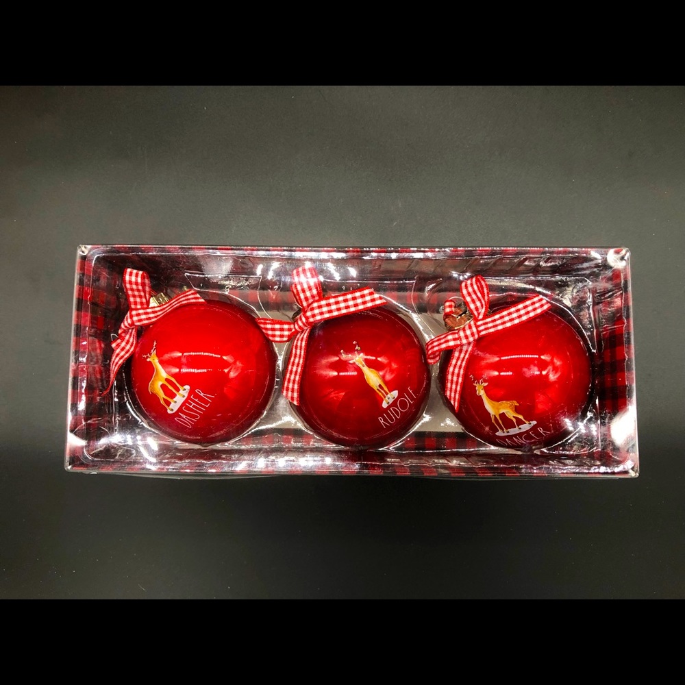 🎄🎄❣️NIB -Christmas Ready- Rae Dunn - Reindeer glass ornaments -New Stock🎄🎄❣️
